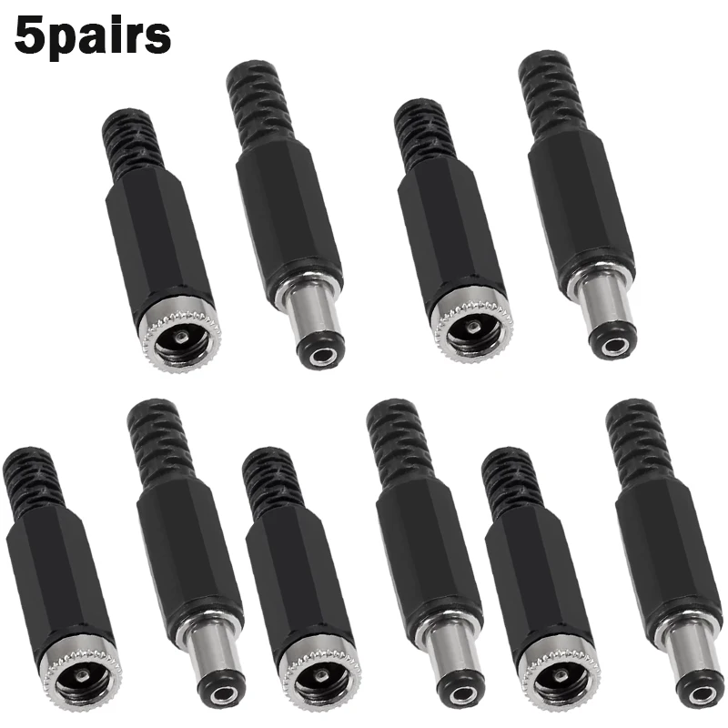 5/10Pairs DC Socket 5.5mm x 2.1mm Female DC Barrel Jack Solder DC Connectors 5.5x2.1mm DC Power Plug Male Female Jack Socket