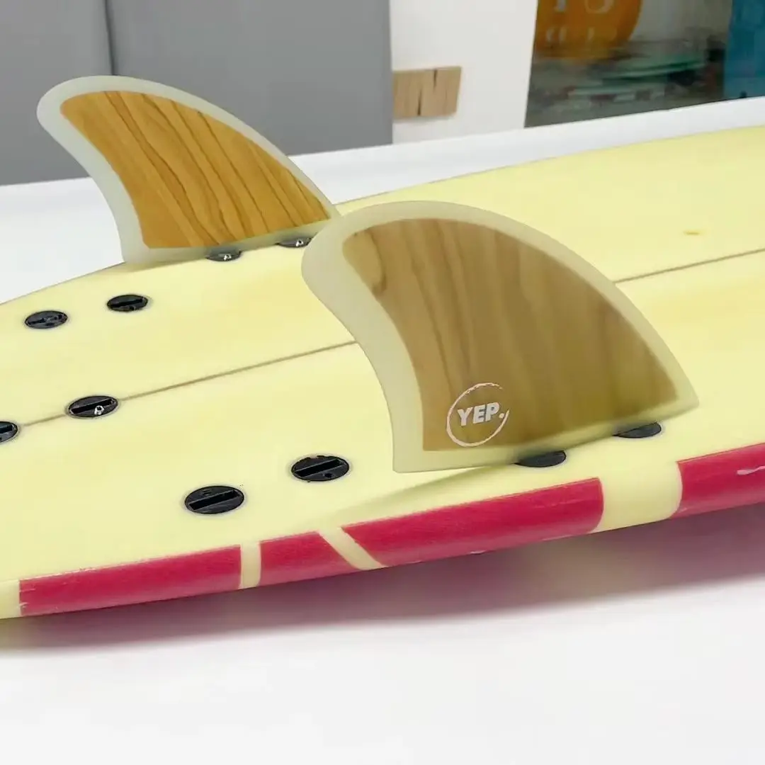 UPSURF-Surfboard Fins for Funboard Thruster, Bamboo Fibreglass, Twin Fins and keel, Surfing Accessories, 2PCs per Set