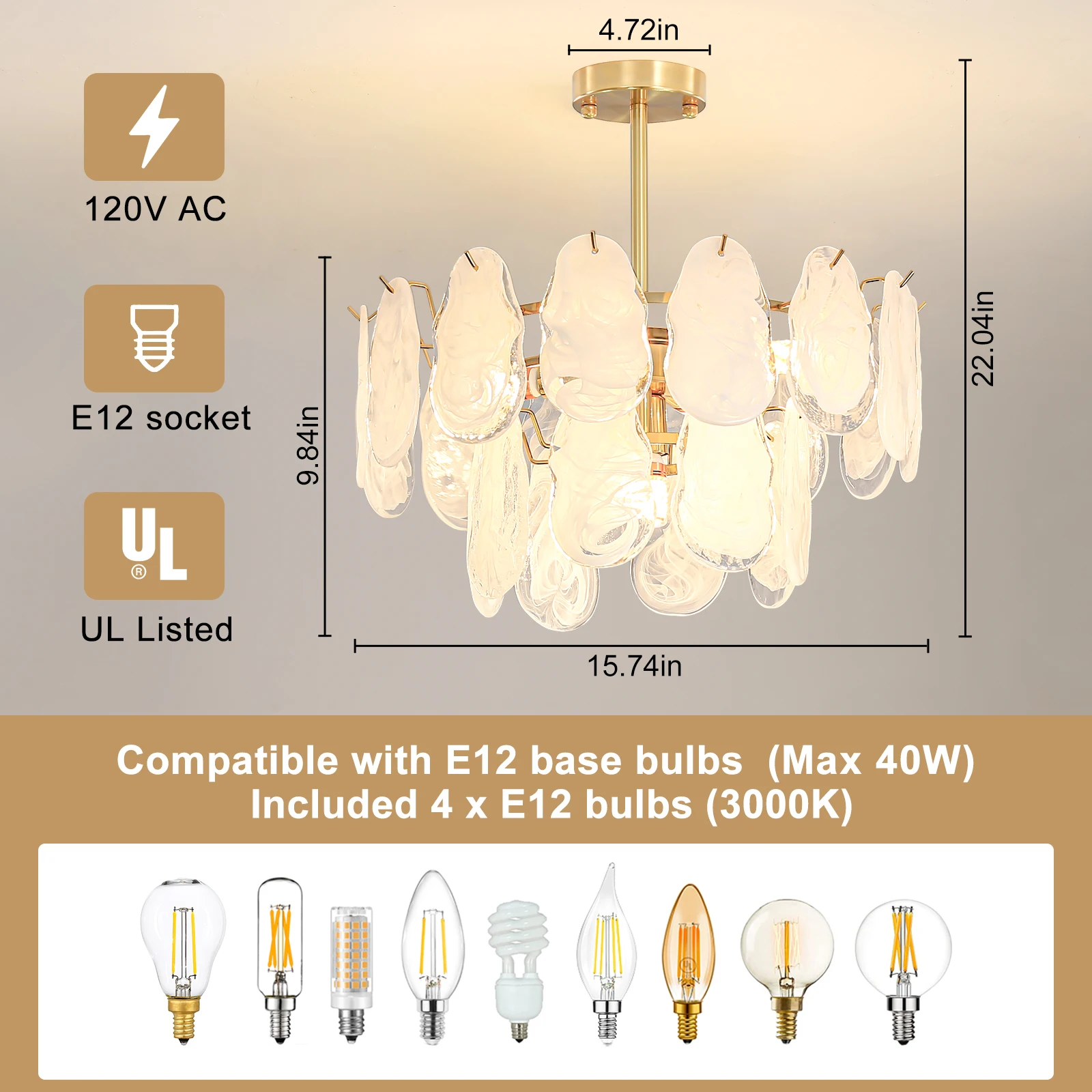 Depuley Modern Crystal Chandelier: Light Brass Gold Semi Flush Mount Ceiling Light 2-Tier Pendant Light with Cloud Fog Glass