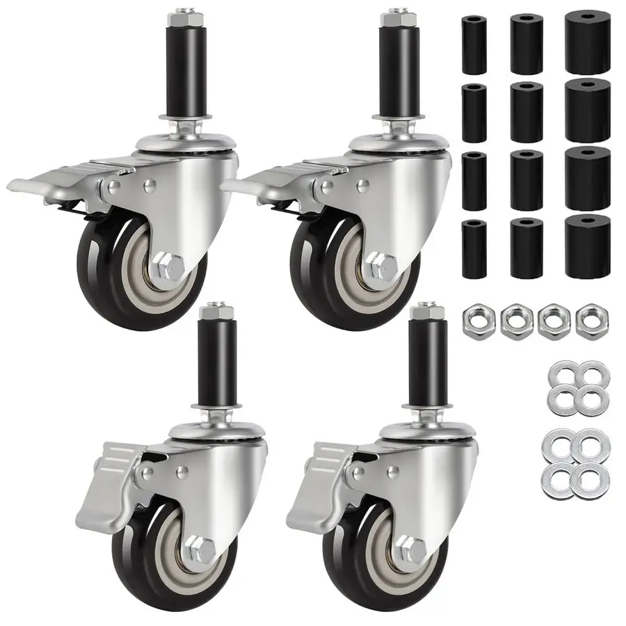 

Inch Caster Wheels for Prep Table, Expanding Stem Casters with Dual Brake, Fit 7 8 to 15 8 Tube Leg Industrial Locking Wheels fo