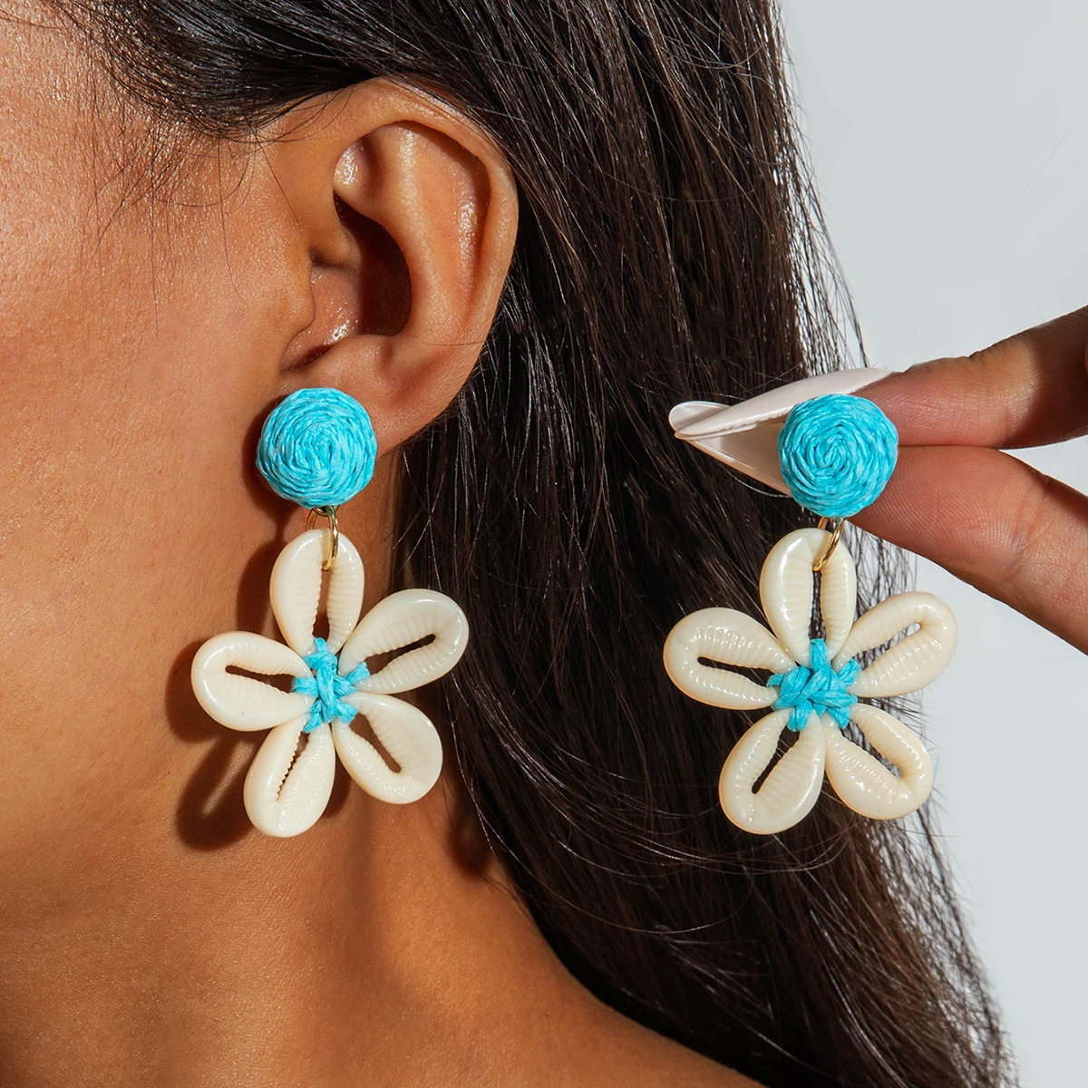 Tocona Bohemian Blue Lafite Grass Earrings Acrylic Shell Pendant Jewelry Suitable for Women's Summer Beach Vacation Gifts