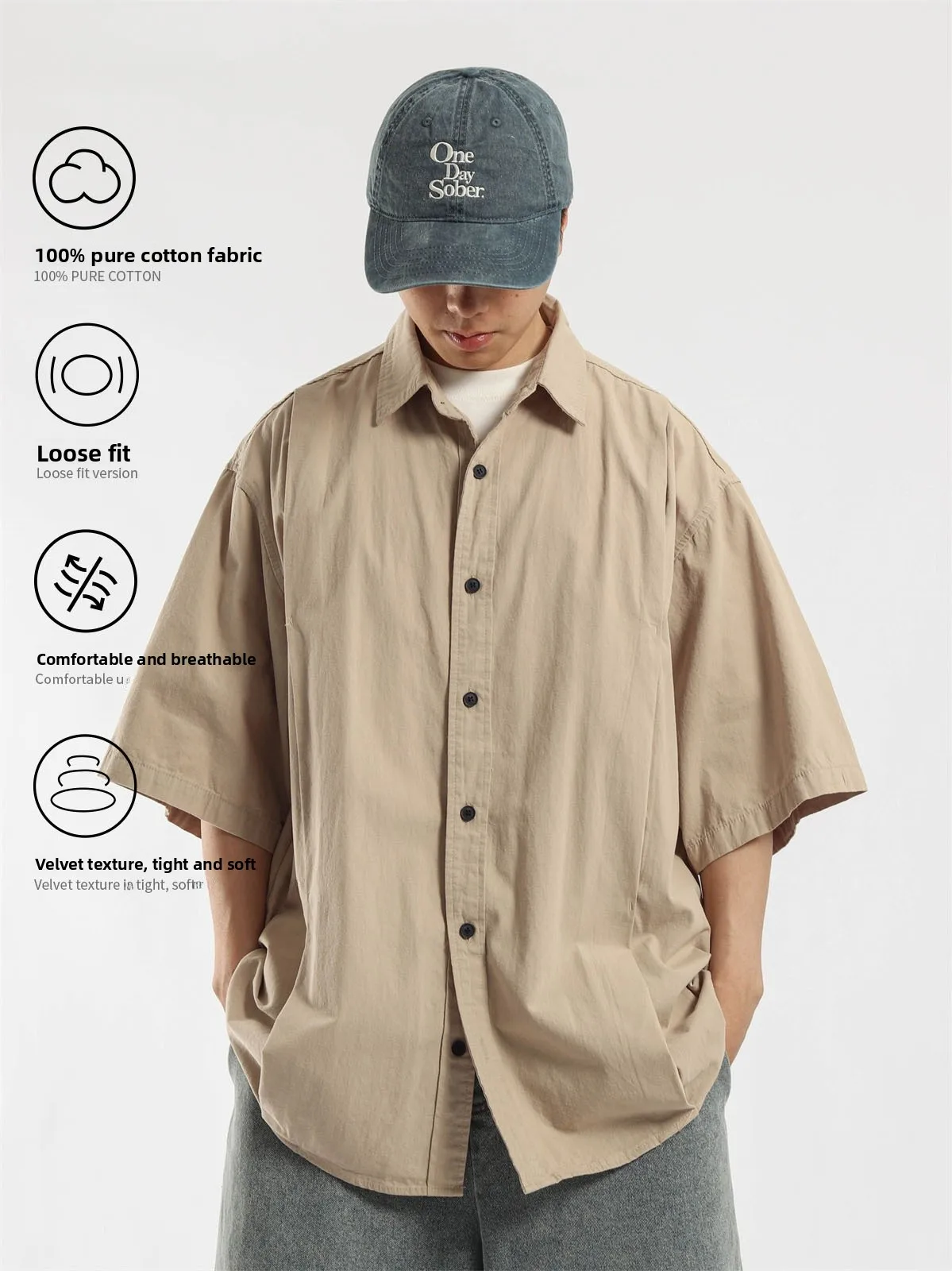 Summer Men's Retro Short Sleeve Cotton Shirt Casual CityBoy Cool Brand Pure Cotton Casual Shirt Outerwear Trendy Youth Fashion