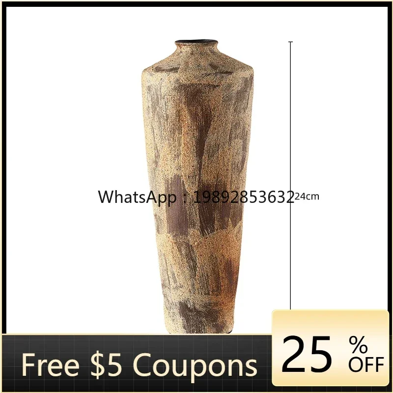 

M3-19 Ceramic Vase High Round Jar Living Room Desktop Pure Handmade Art Ornament Gift