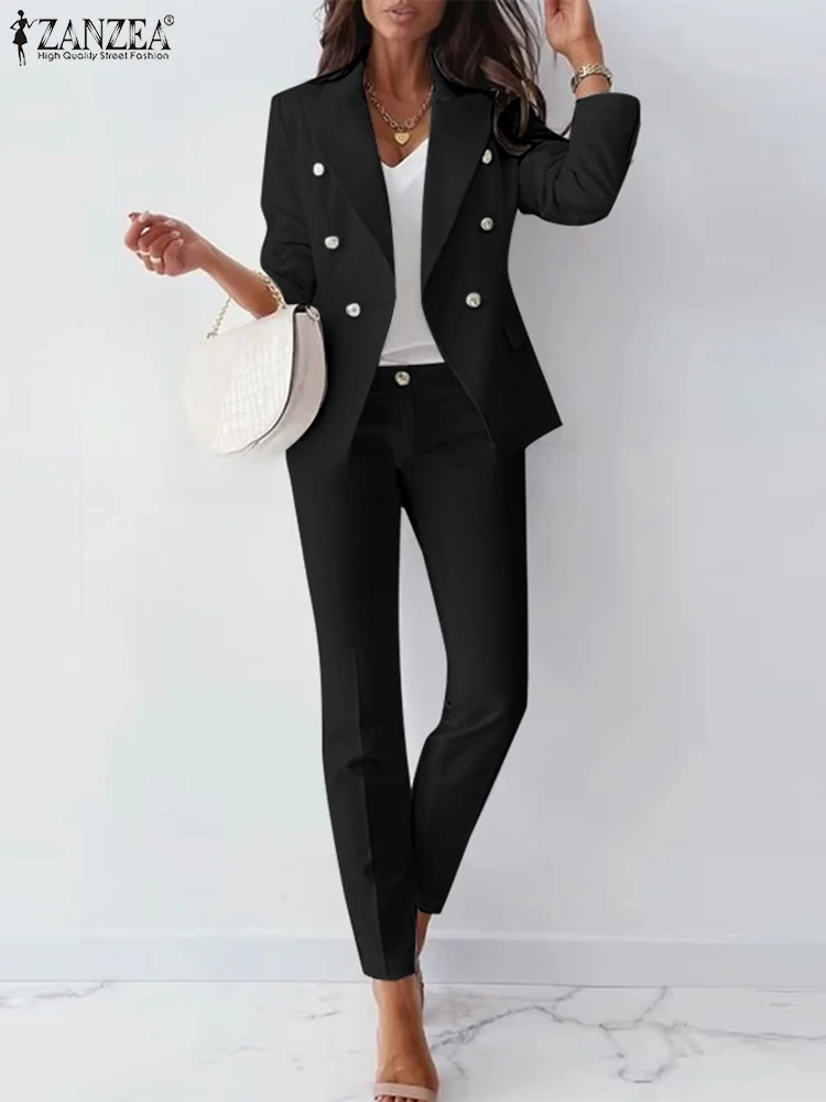 2023 ZANZEA Fashion Solid Color Suit Long Sleeve Lapel Blazer Pant Sets 2PCS Femme Elegant Party Outifits Vintage OL Tracksuits