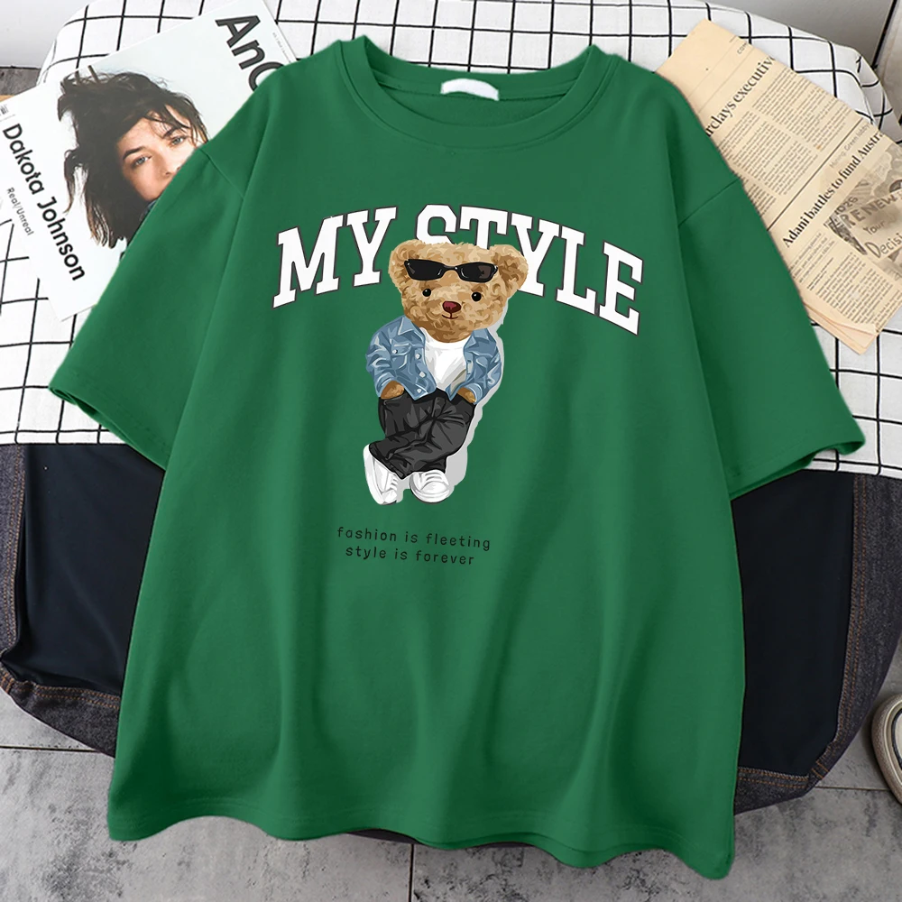 Teddy Bear Fashion Is Fleeting Style Is Forever Cotton T-Shirt Street Sport Tshirts Vintage Loose Tshirt Original Male Tee Top