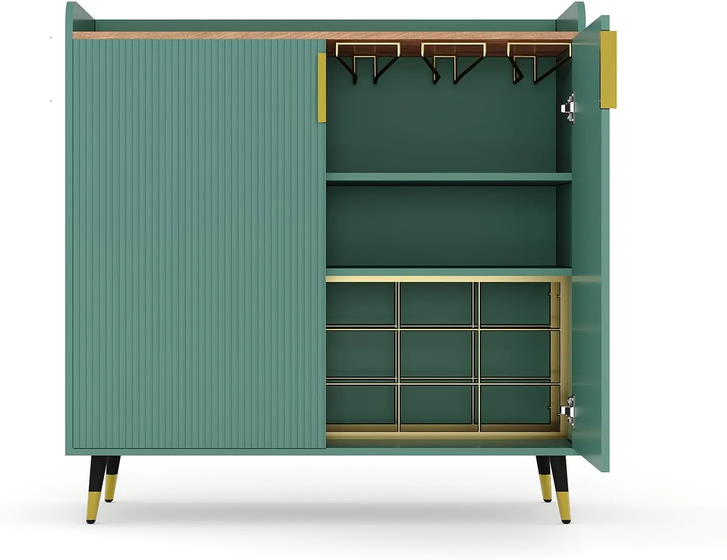 

Modern Wine Bar Cabinet with Storage, Fluted Doors for Dining Room & Living Room