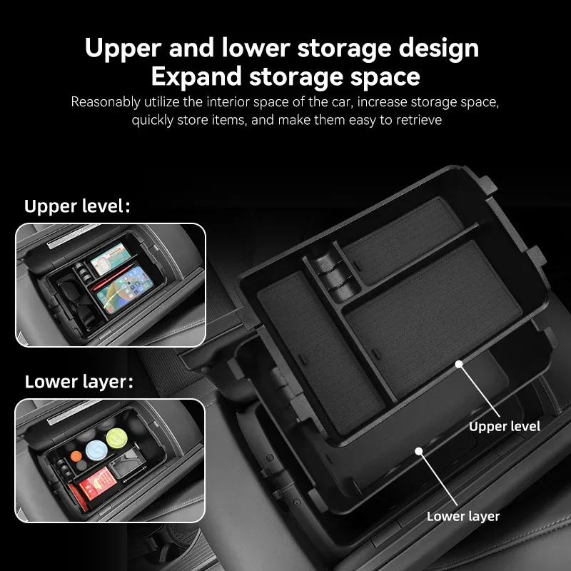 IOSN For Hyunda Palisade 2026 Double Layers Center Console Armrest Storage Box ABS Storage Box Organizer Tray Interior Accessori