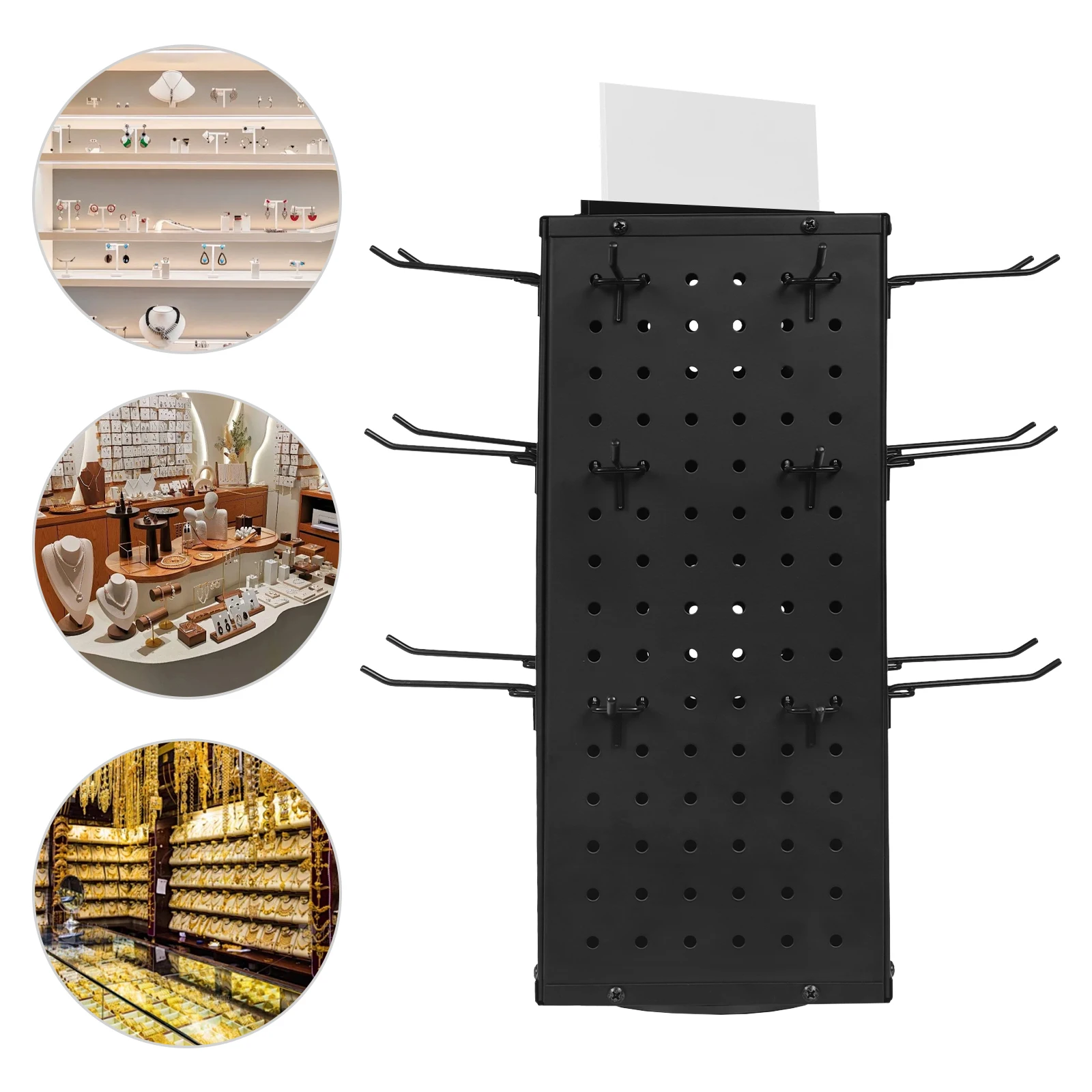 Rotating Pegboard Display Stand With 24 Hooks 4-Sided Craft Rack Organizer for Products Accessories Jewelry