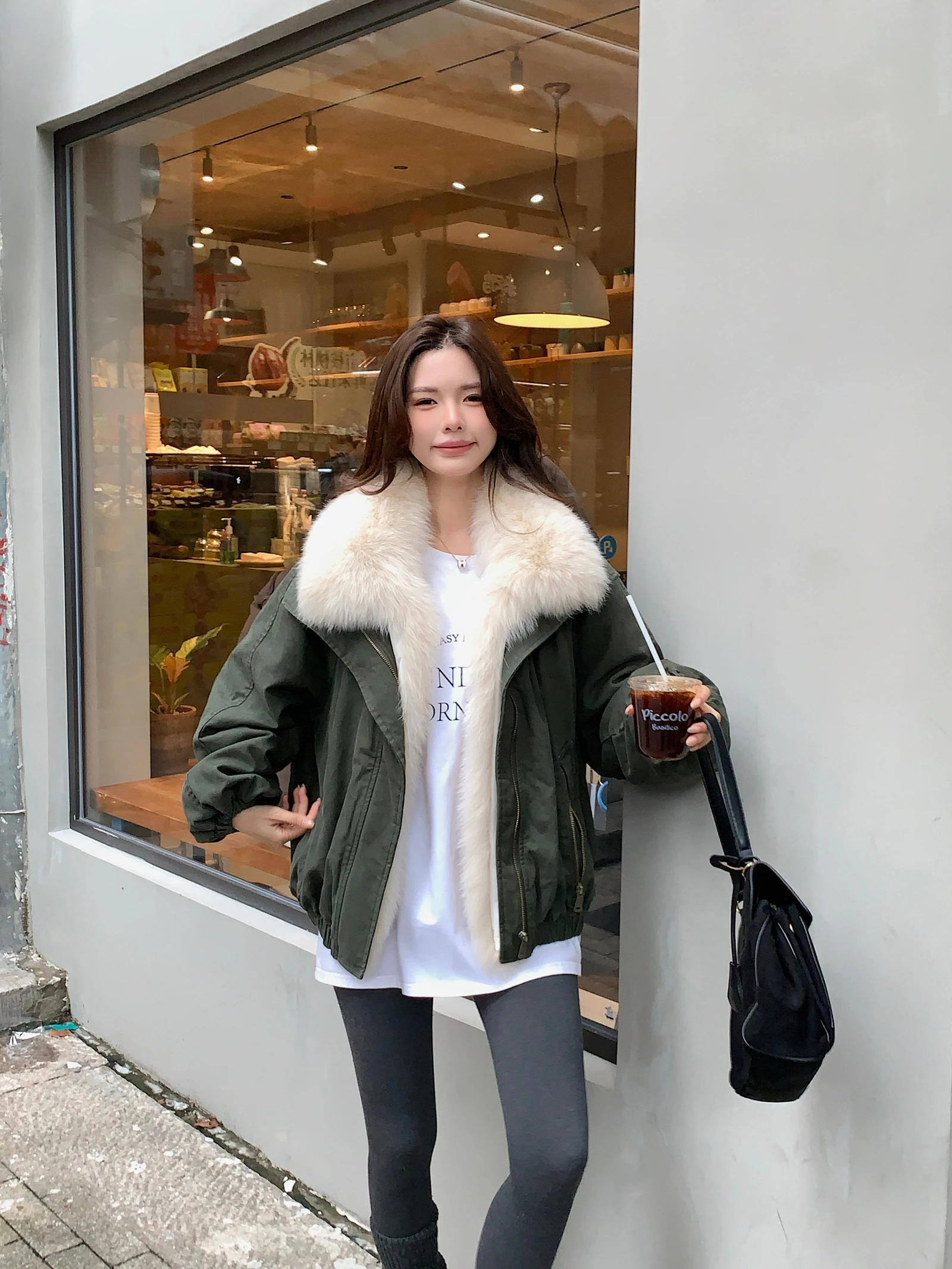 

Thiened ort down Jaet Women's Cotton Inner Goose down Coat Fur Collar Detachable Korean Sle Commute Zipper Closure