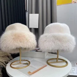 Autumn Winter Women's Fur Hat Brimless Plush Fluffy Skiing Riding Warm Cap Thick Warm Faux Fur Basin-Hat for Women Fisherman-Cap