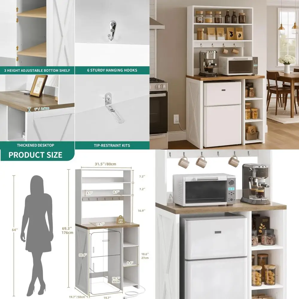 

6-уровневая подставка для хранения пекарей с розеткой, белая мини-подставка для холодильника, кофейный бар в стиле фермерского дома для кухни, столовой, гостиной R