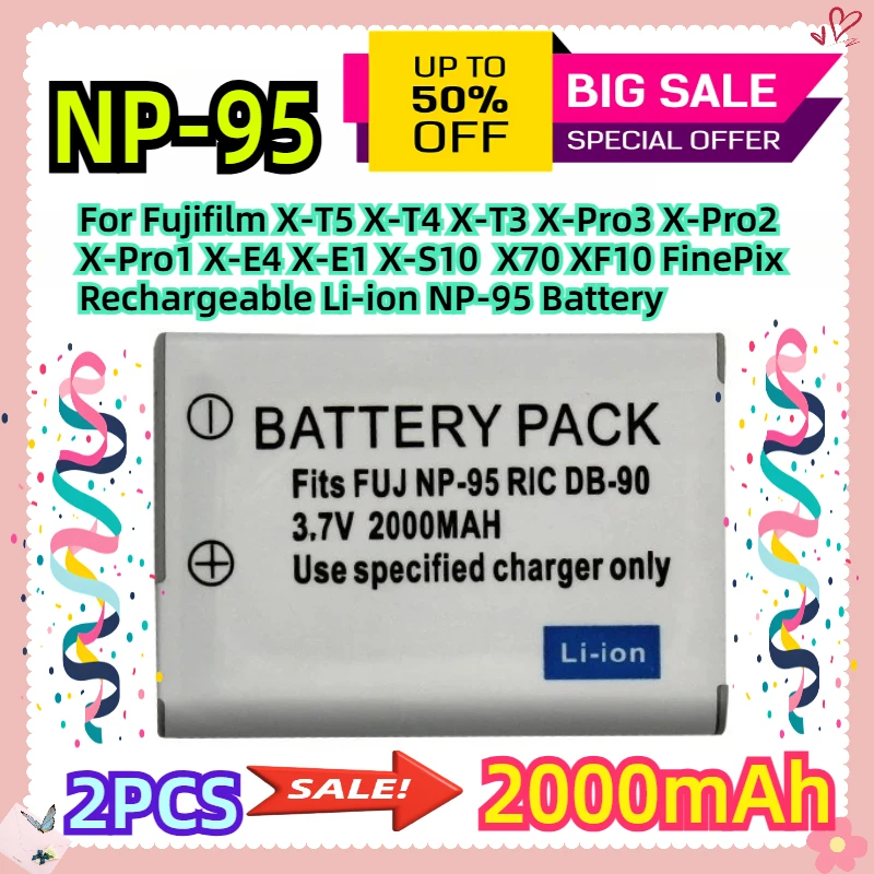

For Fujifilm X-T5 X-T4 X-T3 X-Pro3 X-Pro2 X-Pro1 X-E4 X-E1 X-S10 X70 XF10 FinePix 2000mAh Rechargeable Li-ion NP-95 Battery