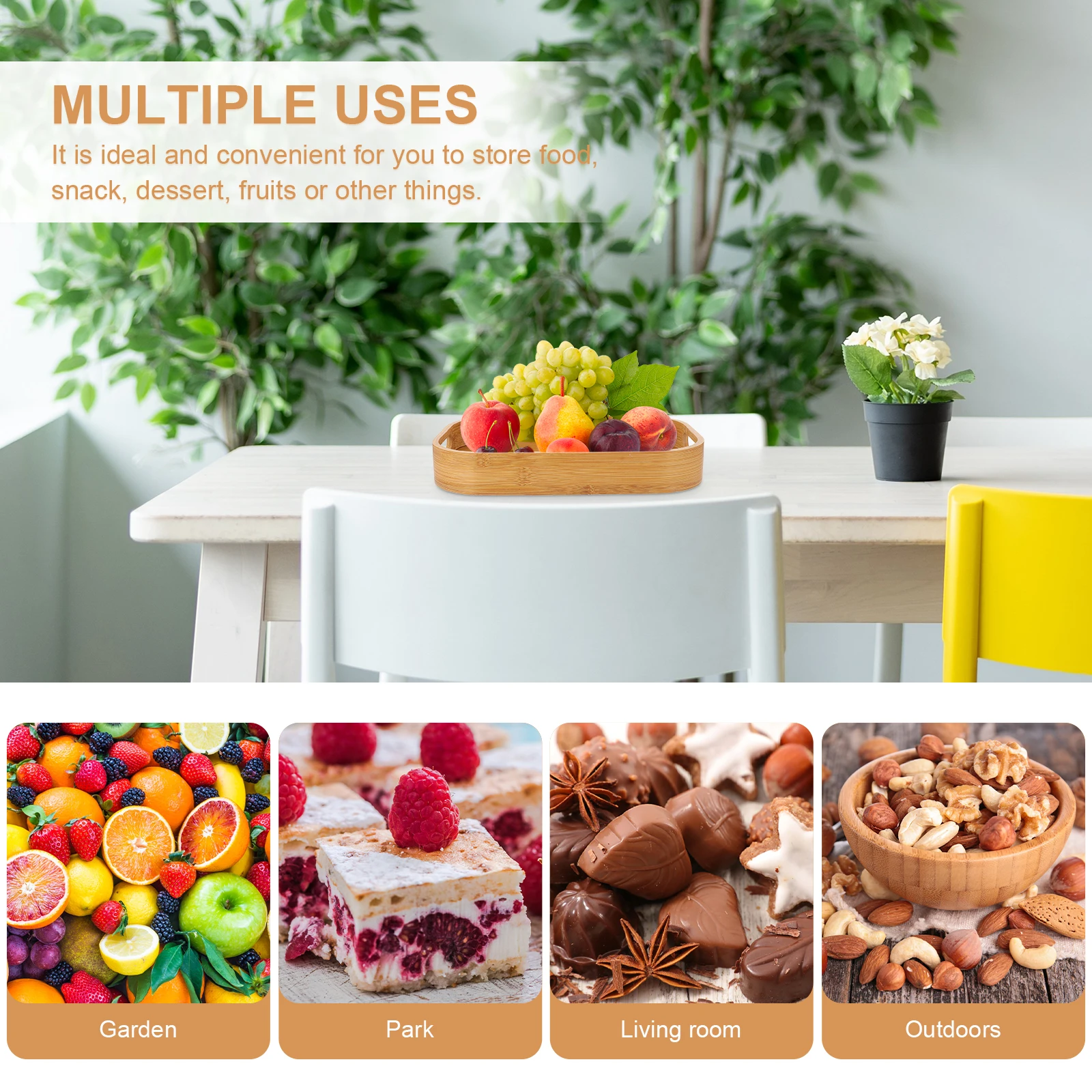 

Bamboo Storage Tray Lightweight Food Serving Home Practical Fruit Snack Dessert Khaki Bread Tableware Portable Easy
