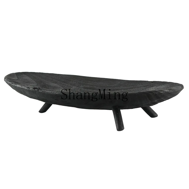 DSA black tray oval three-leg tea tray B & B high-footed imitation wood fruit tray storage decorative ornament