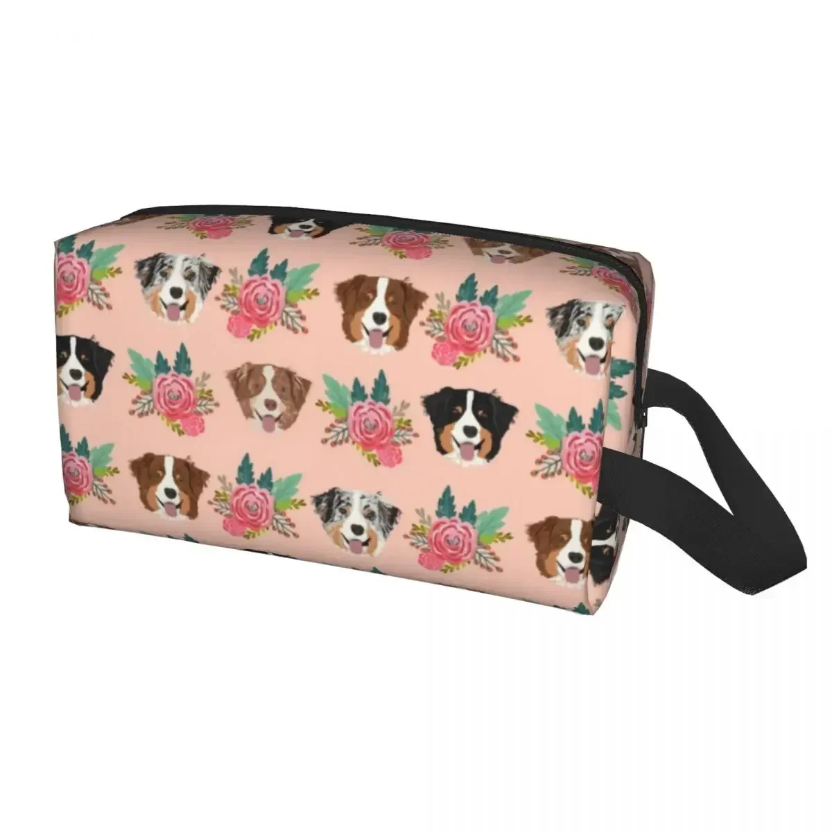 Australian Shepherd Pattern Toiletry Bag for Women Cute Dog Floral Makeup Cosmetic Organizer Ladies Beauty Storage Dopp Kit Case