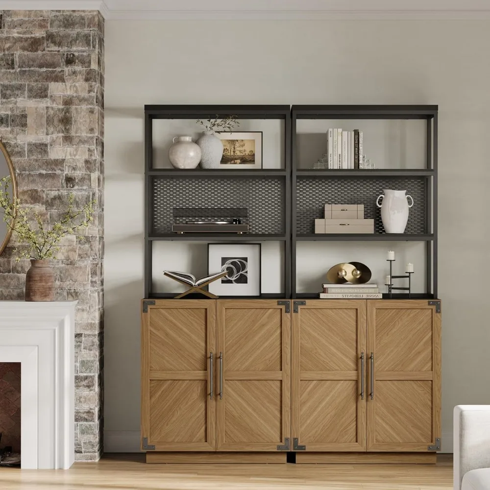 Modern Bookshelf Case with Door Book Shelf Bookcases with Storage - 75.3” Tall Book Shelves Case 5 Tier Large