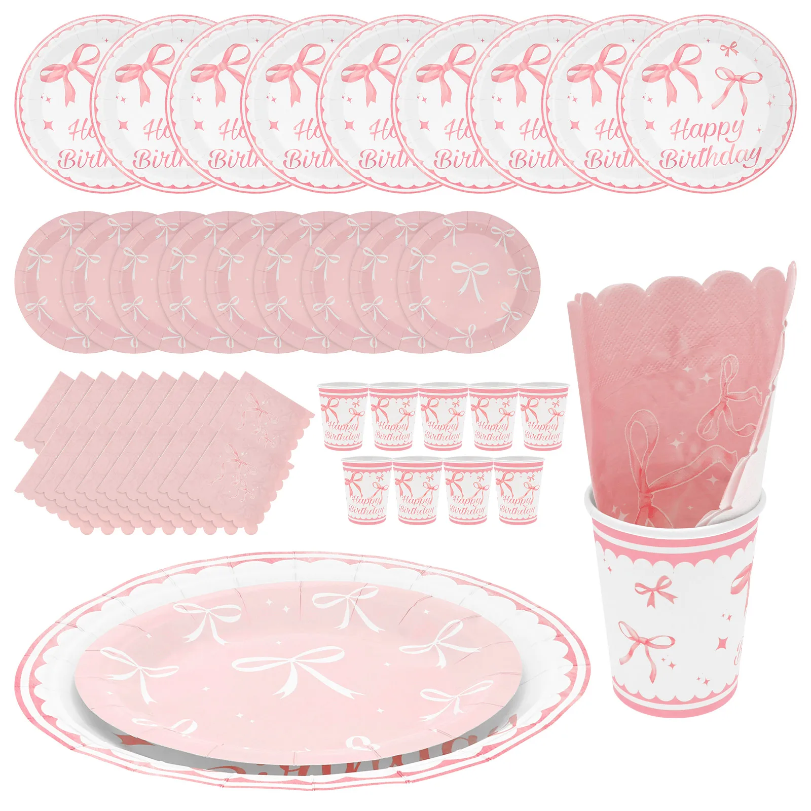 Pink Bow Birthday Decoration Bow Tie Theme Tableware Cups Plates Napkins For Girl Happy Birthday Princess Baby Shower