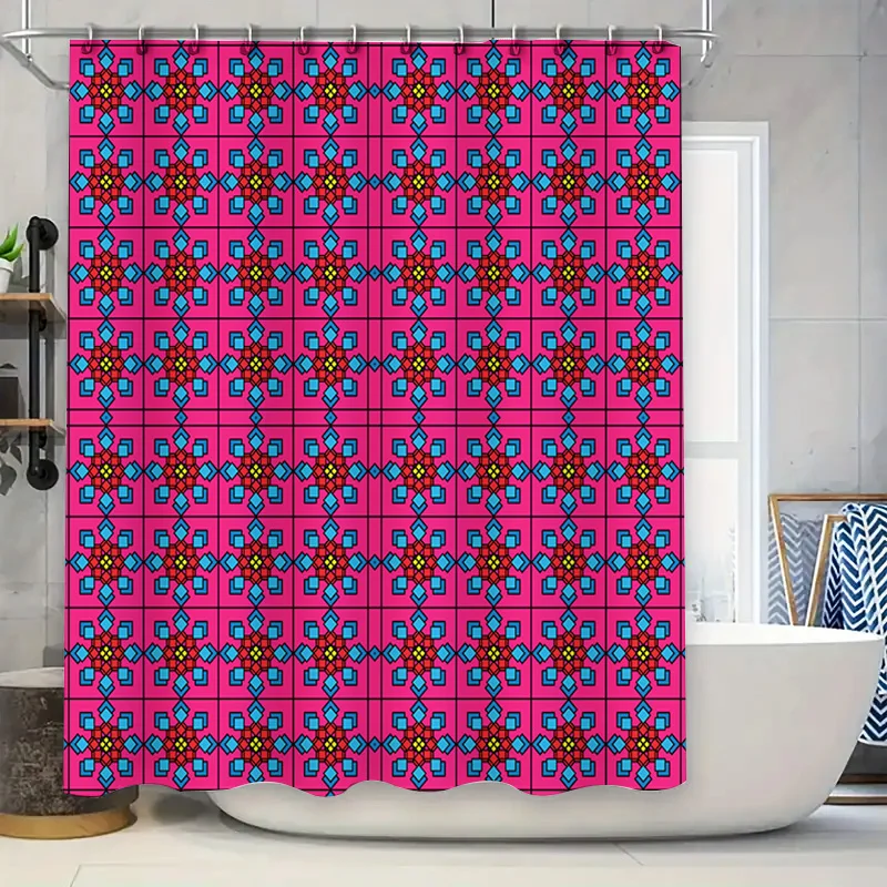 

Modern Floral Pattern Shower Curtain with Vivid Colors for Bathroom Decor Pink Blue Red Yellow