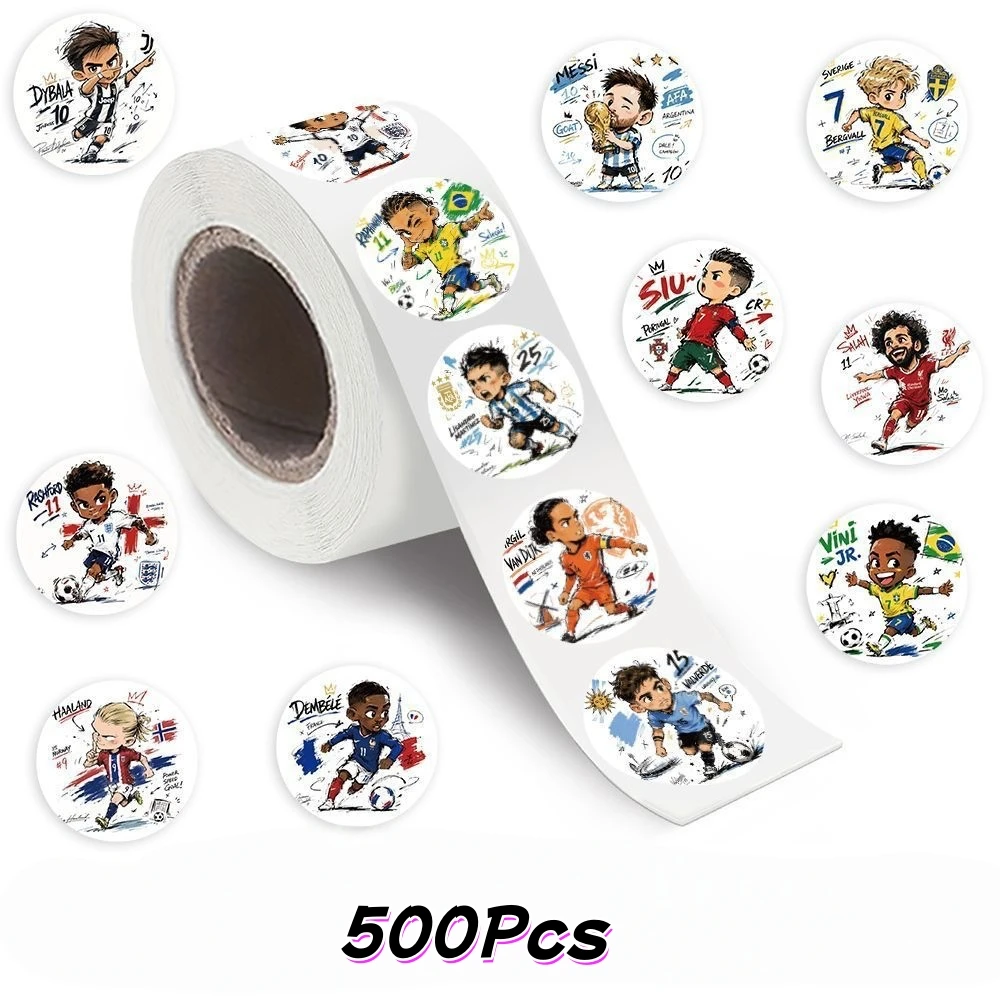 500Pcs/Roll Cartoon Football Star Stickers Soccer Decals For School Reward Stickers  Decoration Encouragement Sticker For Gift