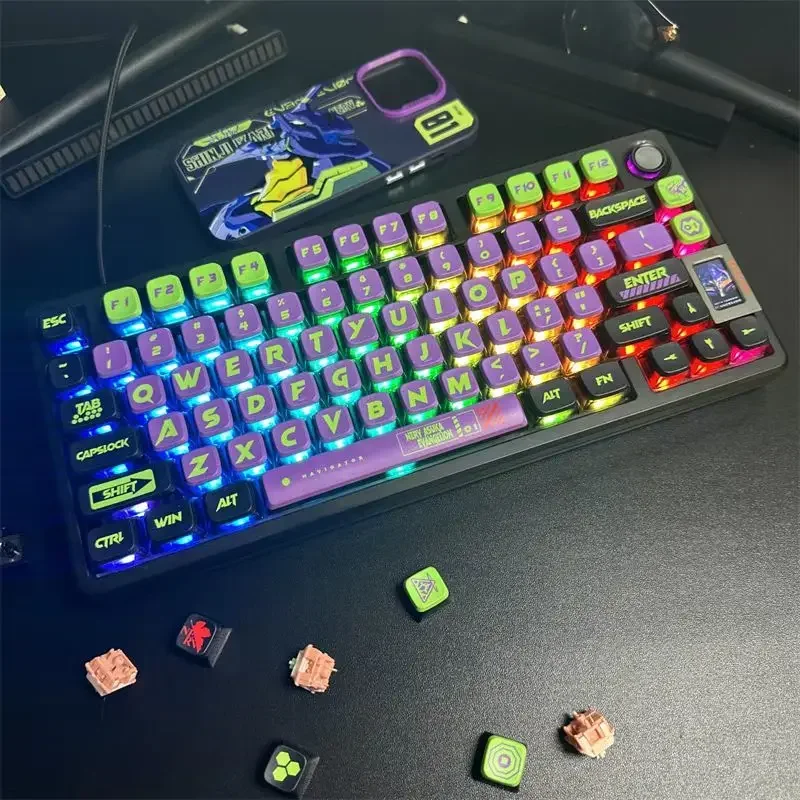 Cartoon Anime Neon Genesis Evangelion Keycaps EVA Four sided Transparent PBT Thermal Sublimation Transparent Keycaps SAX Height