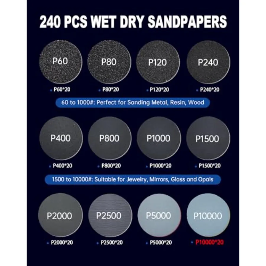 268 PCS 1 Inch Wet Dry Sanding Discs and Drums for Dremel Sanding Bits, Hook and Loop Sandpaper 60-10000 Grit for Dremel Rotary