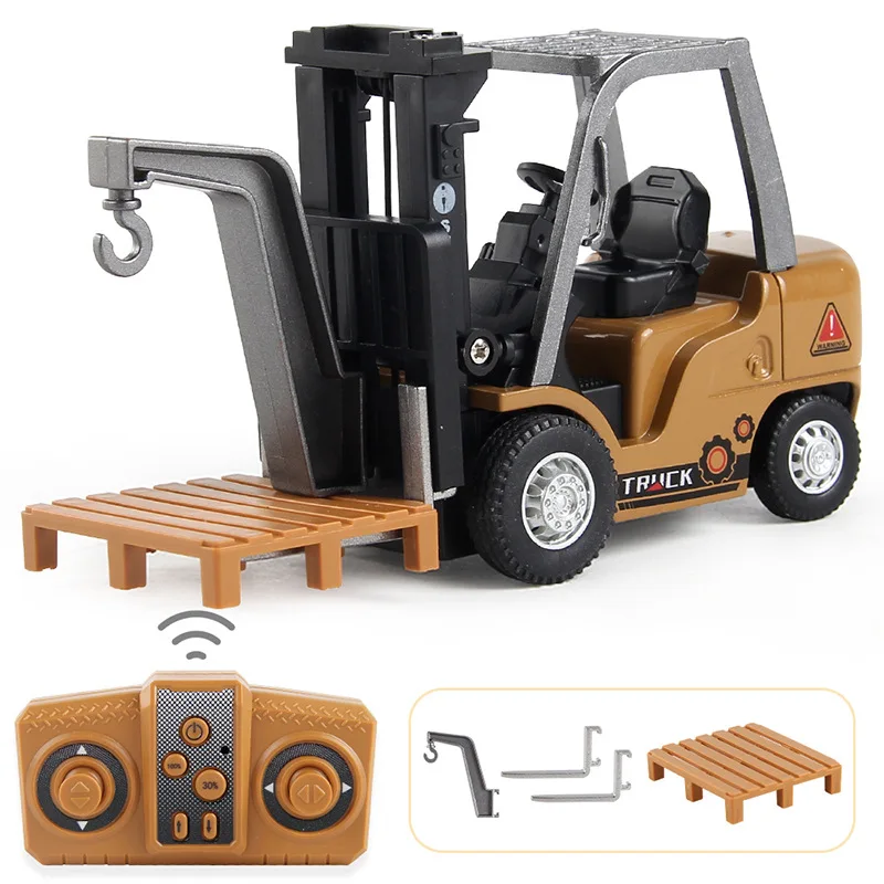 Mini RC Forklift Crane 2‑in‑1 Toy Adjustable Lifting Hook Alloy Remote Control Engineer Truck With Pallet Desktop Vehicle Kids