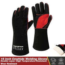 ARCCAPTAIN Welding Gloves Work Welder's Cowskin Leather Barbecue Glove Grill BBQ Garden Protective Heat Resistant Long Sleeve