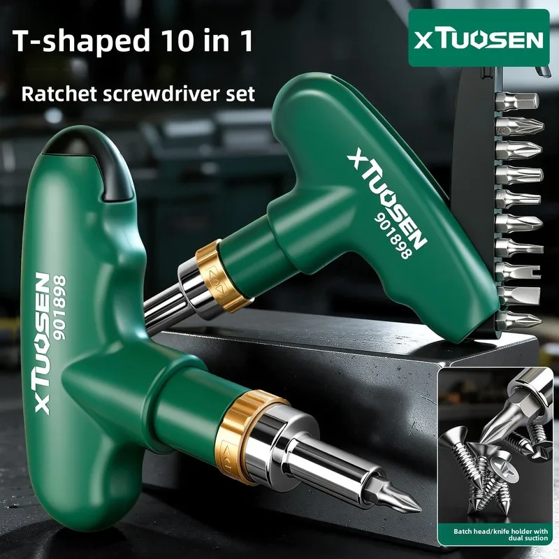 Toson Tools Multifunctional Bit Set, including triangular, special-shaped, flathead, and Phillips screwdrivers, and a ratchet sc