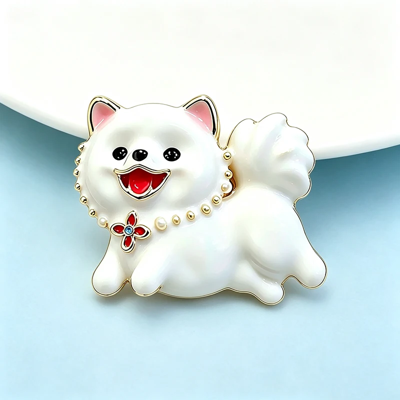 Wuli&baby Lovely Enamel Dog Brooches For Women Unisex Running White Puppy Animal Party Casual Brooch Pins Gifts