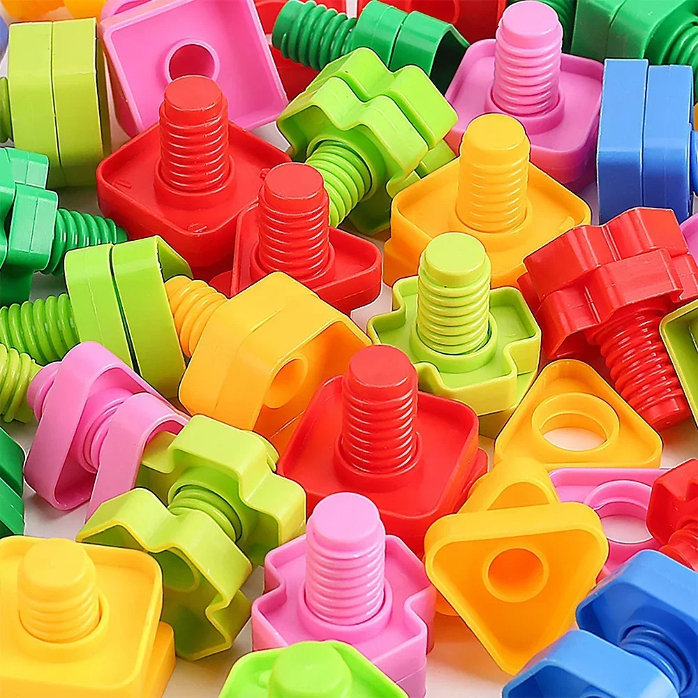 10/20Pcs Screw Building Blocks Nut Shape Match Puzzle Toys For Children Infant Montessori Shape Color Recognize Educational Toys