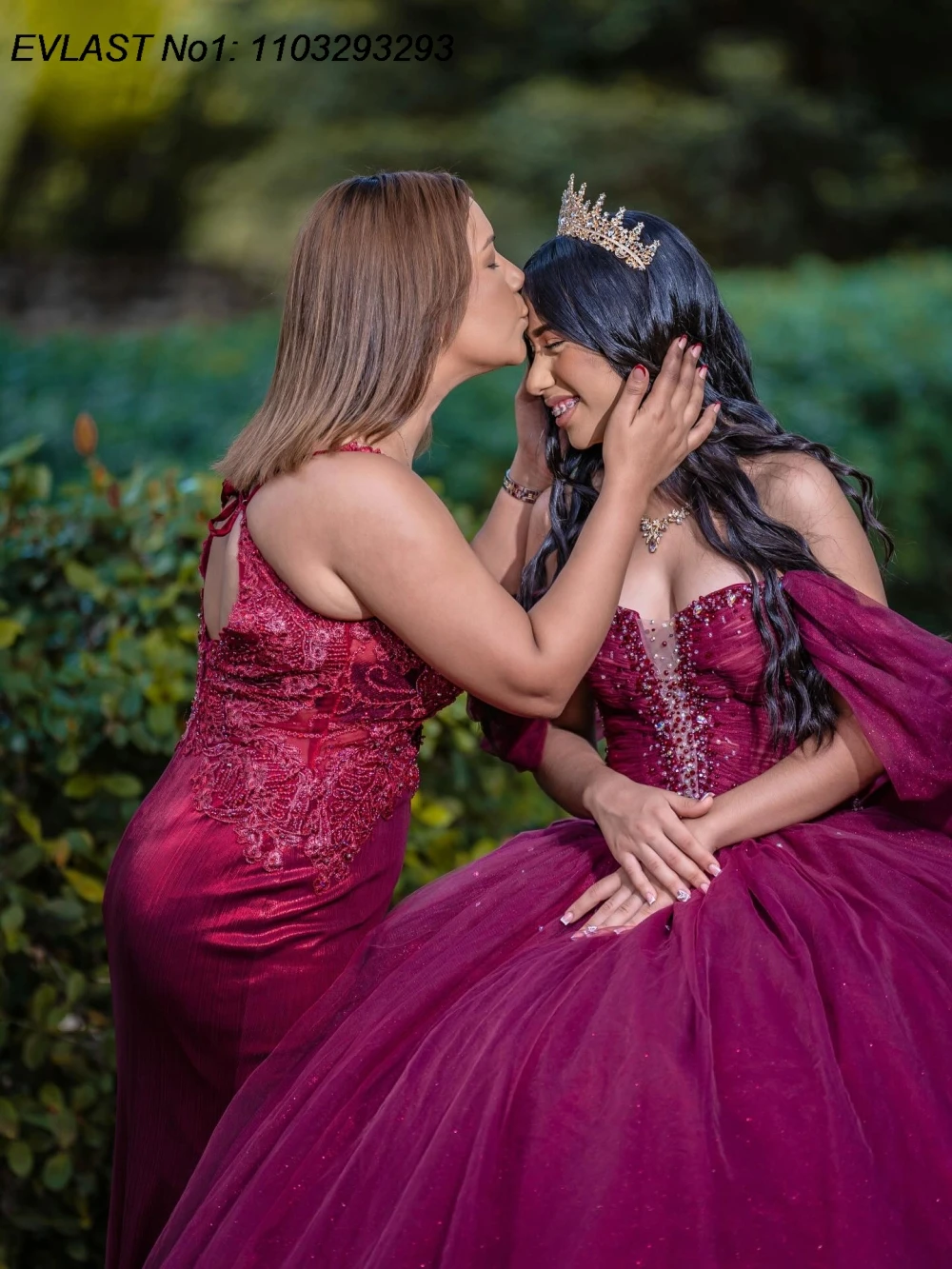 EVLAST Aangepaste Glitter Donkerroze Baljurk Quinceanera Jurk Kant Applique Kralen Strik Sweet 16 Vestidos De 15 Anos E1QN235