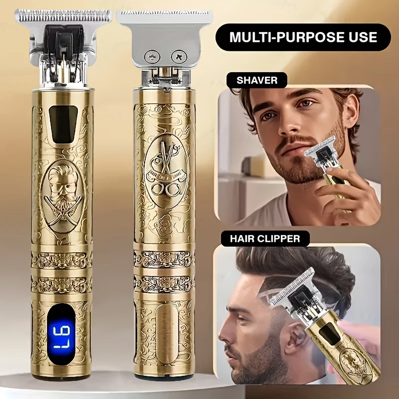 Men' Electric Cordless Hair Clippers & Beard Trimmer with LCD Screen, USB Rechargeable Cordless T-Blade Shaver Suitable for Shaving, Tummy Trimming, Guide Comb System, USB- Grooming for and Travel