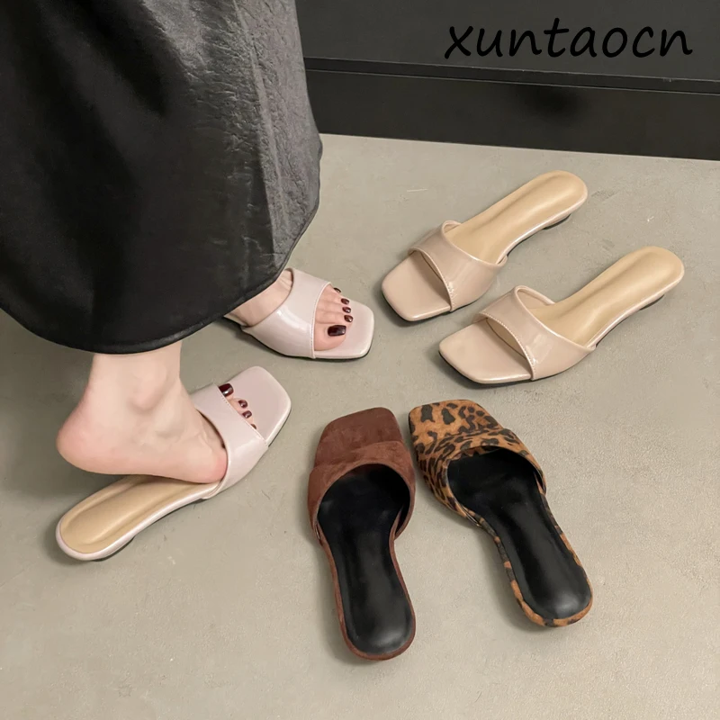 Square Toe Slippers Women Flats Sandals Summer Woman Shoes 2026 Casual Walking Slingback Shoes Beach Flip Flops Mujer De Slides