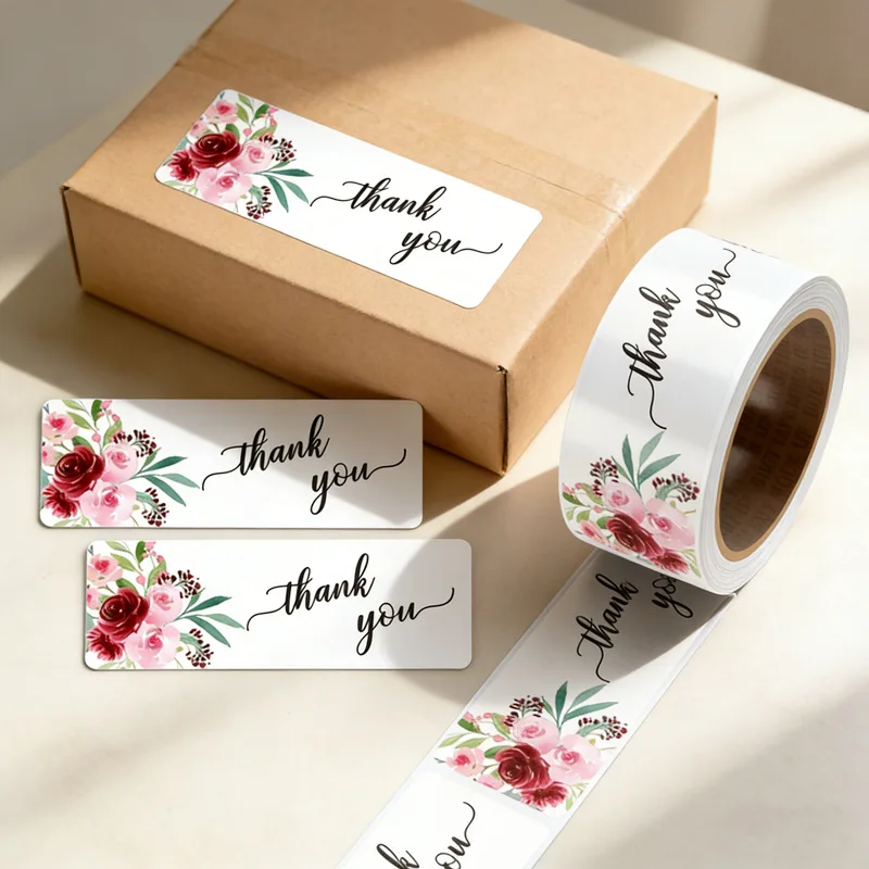 

120Pcs/Roll Floral Thank You Sticker for Supporting My Small Business Stickes for Envelope Sealing Stationery Baking Seal Label