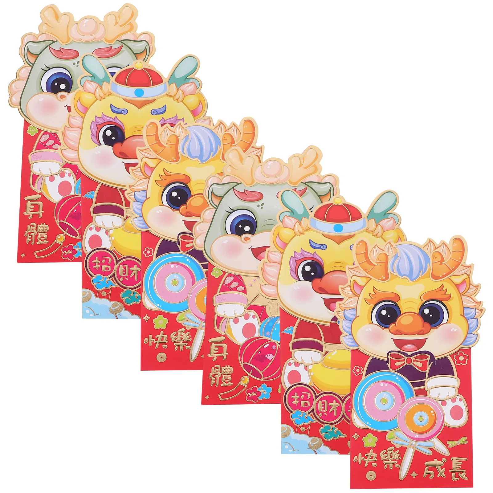 

6Pcs Dragon New Year Red Envelopes Paper Cartoon Style Lucky Money Bags Lunar New Year 2024 Red Packets Festival Gift