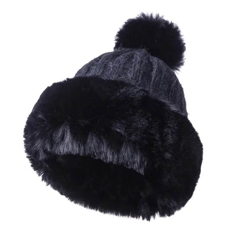 Knitted Hat Women Winter Soft Keep Warm Beanies Female Plus Velvet Fashion Pompom Knit Cap Outdoor Warm Casual Hat Skullies