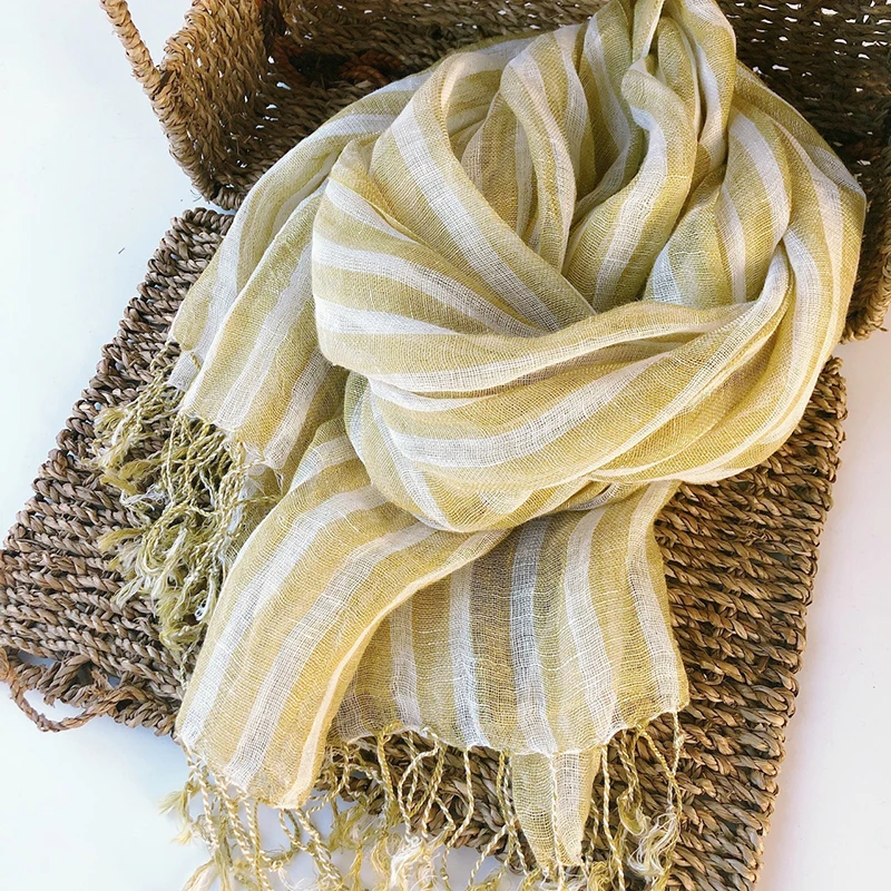 

Women Linen Scarf Yellow Long Neck Wrap Shawl Summer Sun Protection Breathable Accessory for Spring Autumn Holiday