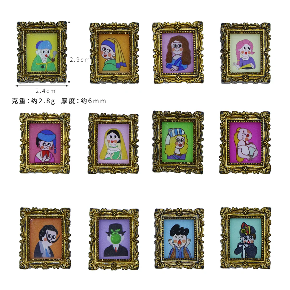 10Pcs/Bag  Retro Oil Painting Frame for 1:12 Dollhouse Home Accessories Miniature Wall Decor Ob11 Model Handmade Diy Accessorie