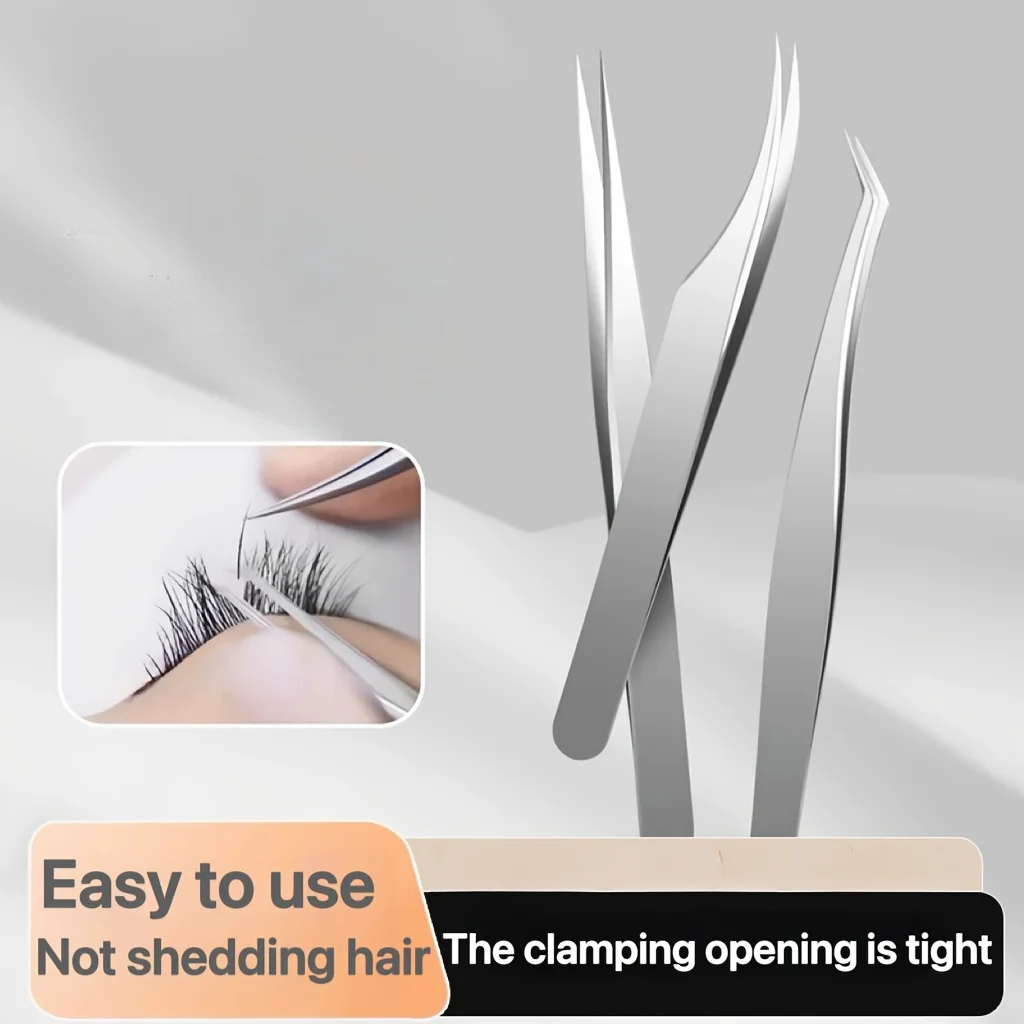 Pincettes à cils de greffage de haute précision en acier inoxydable avec plumes dorées, outil de maquillage professionnel pour cheveux synthétiques, cadeaux