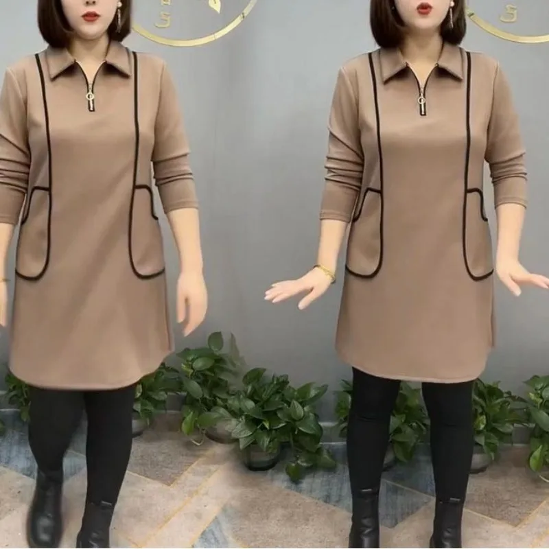 

Women's Square Collar Zipper Solid Color Patchwork Thick Warm Autumn Winter New Fashion Long Sleeve Pullover Midi Hoodie Dresses