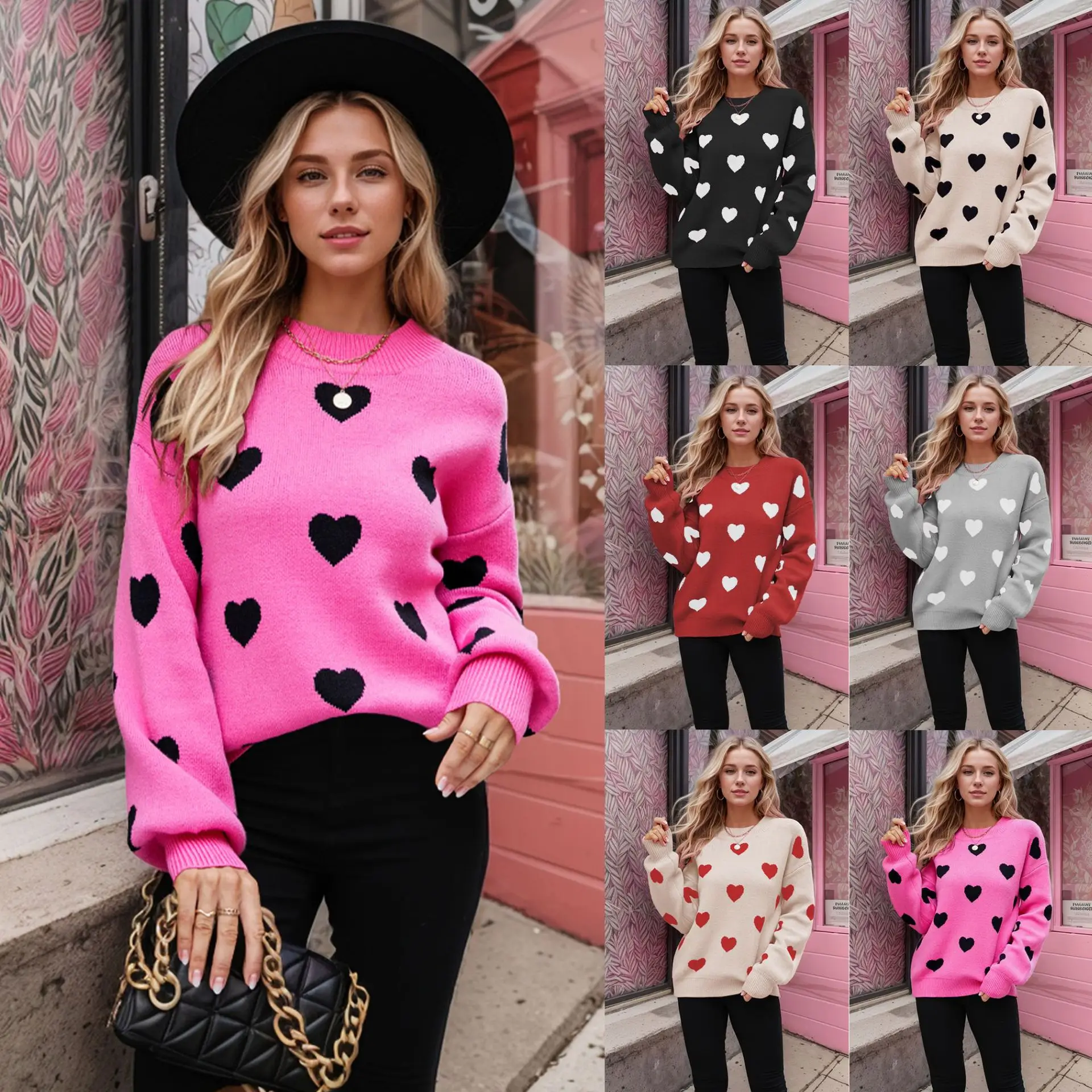 

2025 Winter New Valentine's Day Love Pullover Women's Knitwear Women's Plus Size Loose Sweater Women