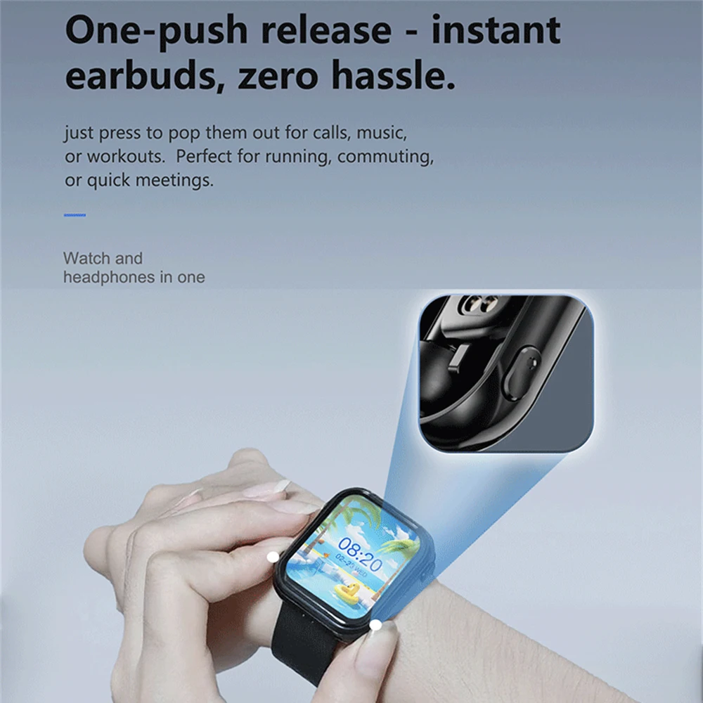 2 in 1 TWS 이어폰 내장 스마트워치 남녀 스포츠 스마트워치 방수 BT 통화 음악 심박수 건강 모니터링