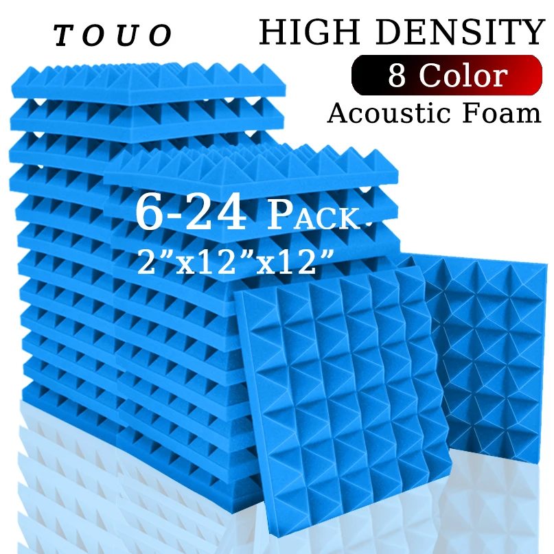 

TOUO Pyramid Acoustic Foam 6/12/24 Pcs Studio Acoustic Treatment High Density Sound Proof Wall Panels Sound Absorbing Decoration