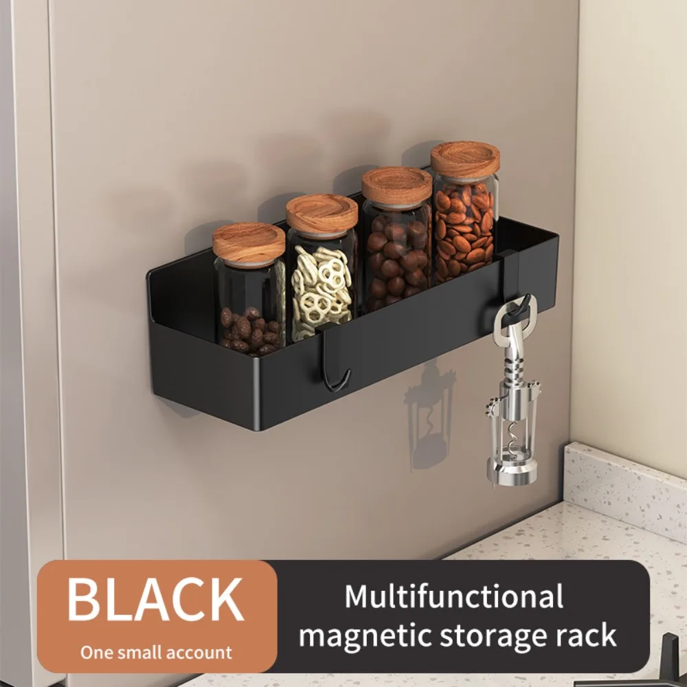Wall Mounted Refrigerator Magnetic Shelf Large Capacity with Hooks Refrigerator Side Storage Rack Punch Free Space Saving