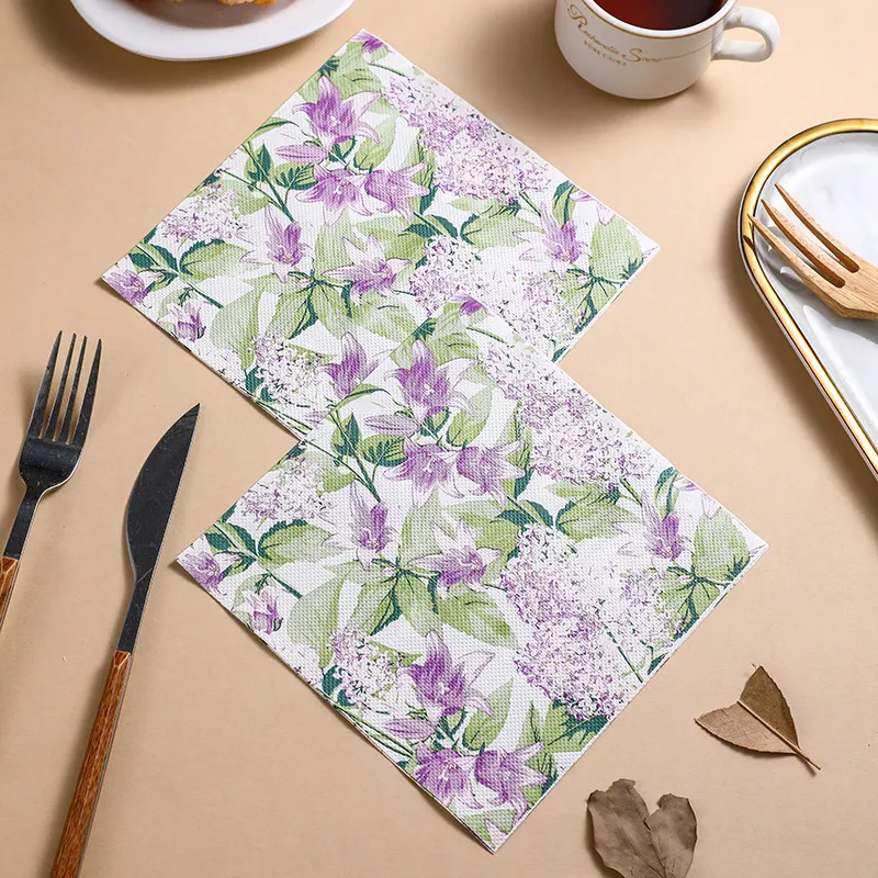 20Pcs Purple Flower Printed Paper Napkins, 2-Ply Disposable Napkins for Baby Shower Birthday Party - Table Decor Tissue Supplies
