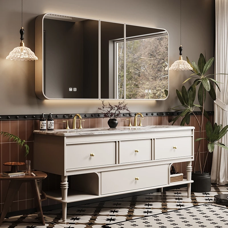 &c Solid wood bathroom cabinet, wash basin, LED mirror set with lights