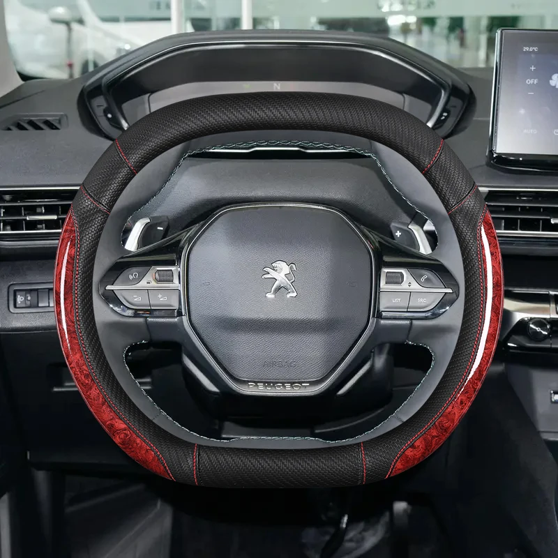 Mahogany Wood Grain Car Steering Wheel Cover For Peugeot 508 3008 GT 4008 5008 2017 2018 2019 E 2008 2020 2021 Auto Accessories