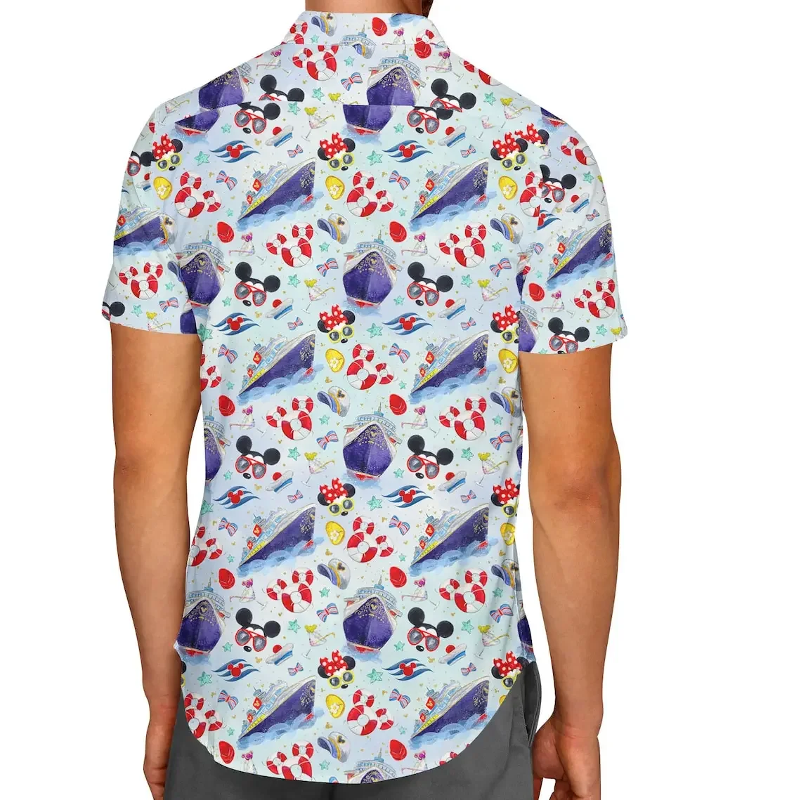 Camisa havaiana inspirada na Disney DCL masculina, de botão, manga curta, na moda, Mickey, cruzeiro