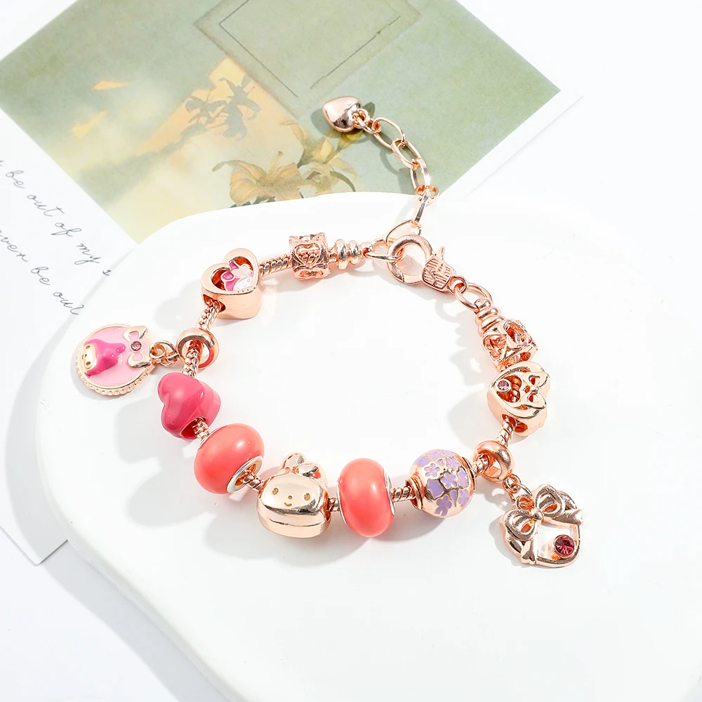 Anime carino My Melody braccialetto figura di cartone animato melodia fascino perline ciondolo braccialetto fai da te braccialetto accessori Kawaii regali