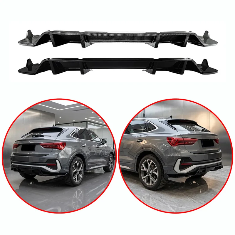 

Applicable To Audi Q3 F3 Sportback Coupe 2019+ High Quality ABS Rear Bumper Lip Glossy Black Carbon Fiber Look Body Kit